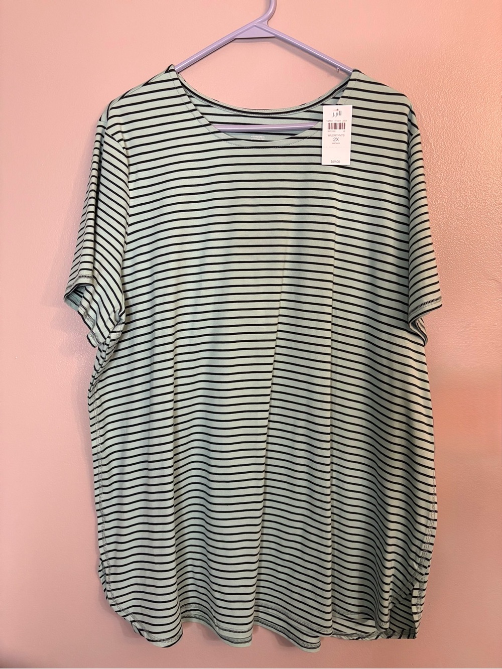 J Jill Striped Mint and Black Short Sleeve Women's Top Pima cotton BNWT